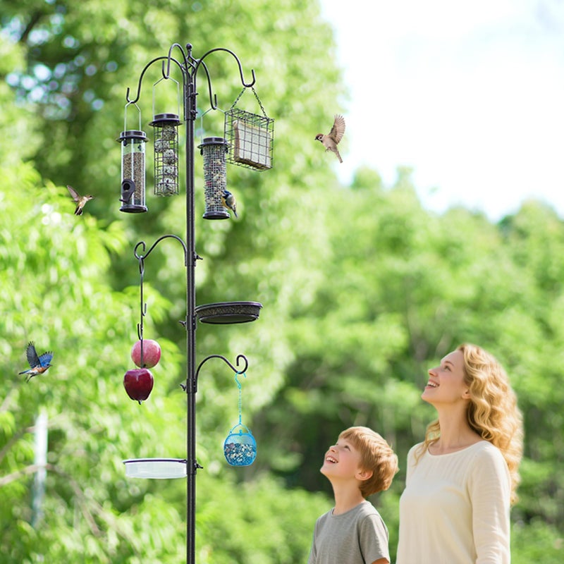 MIXXIDEA Bird Feeder Station with Suet Cage & Water Bowl Fruit Hook- Adjustable Pole, 6 Hanging Hooks for Wild Birds, Outdoor Garden Bird Feeding Kit - Image 2